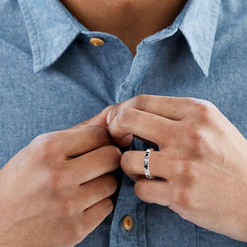 Jeulia Bague pour Homme Alternance de Pierres Rondes Coupe Émeraude en Argent Sterling
