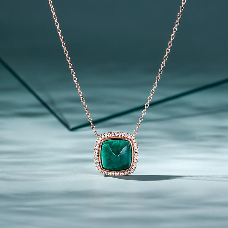 Jeulia Halo Malachites Sterling Silver Necklace