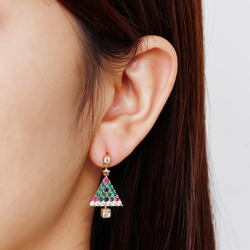 Jeulia "Christmas Tree" Round Cut Sterling Silver Earrings