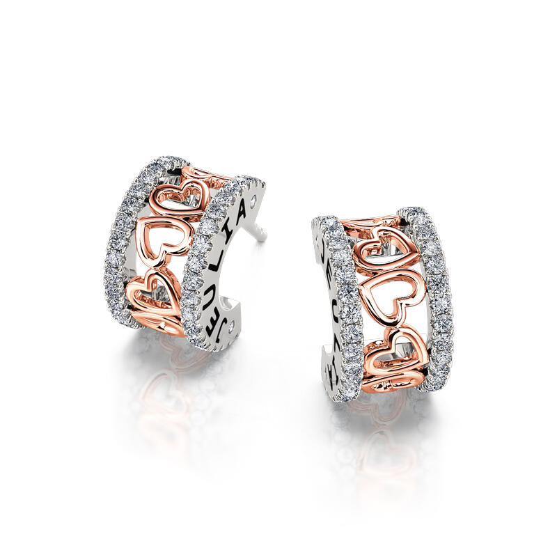 Jeulia Pendientes plata de ley con corazones de dos tonos para mujer