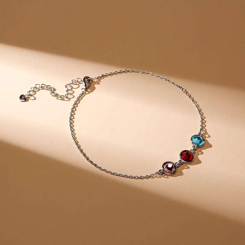 Jeulia Simple Design Candy-hued Stones Sterling Silver Personlig Anklet