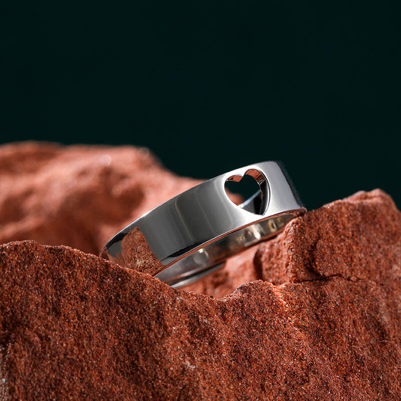 Jeulia Anillo de hombre con diseño corazón plata de ley ajustable