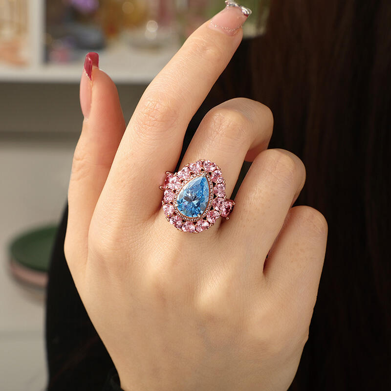 Jeulia "A Symphony of Colors" Pear Cut Halo Sterling Silver Ring