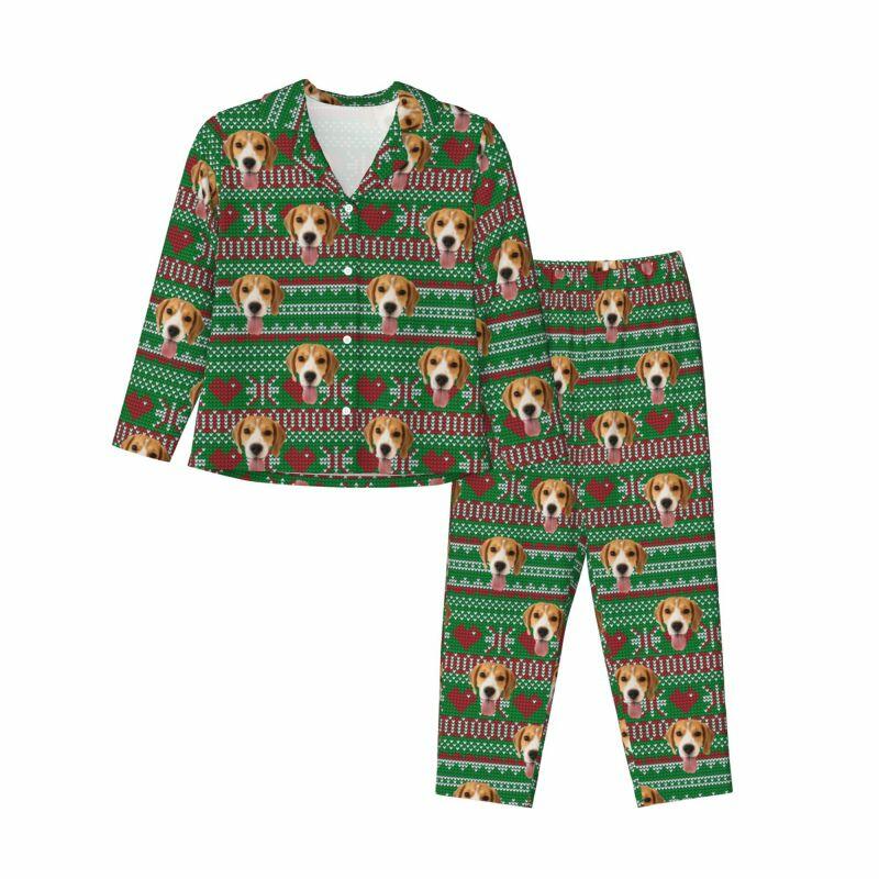 Pyjama personnalisé avec photo d'animal de compagnie personnalisée, design de style pixel d'amour de Noël, cadeau parfait pour la famille