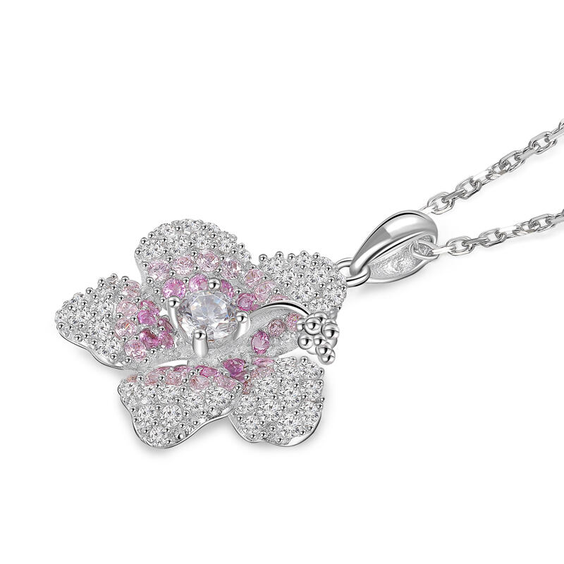 Jeulia Gradient Pink Hibiscus Flower Necklace