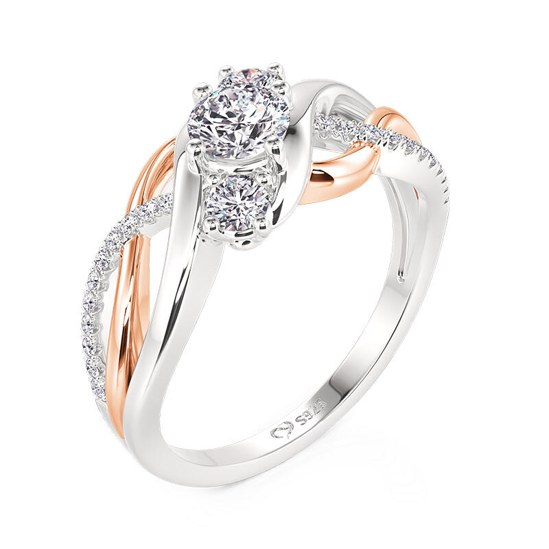 Jeulia Amore Anillo de Compromiso de Tres Piedras Bicolor