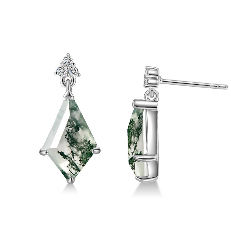 Jeulia Kite Cut Moss Agate Drop Earrings Sterling Silver