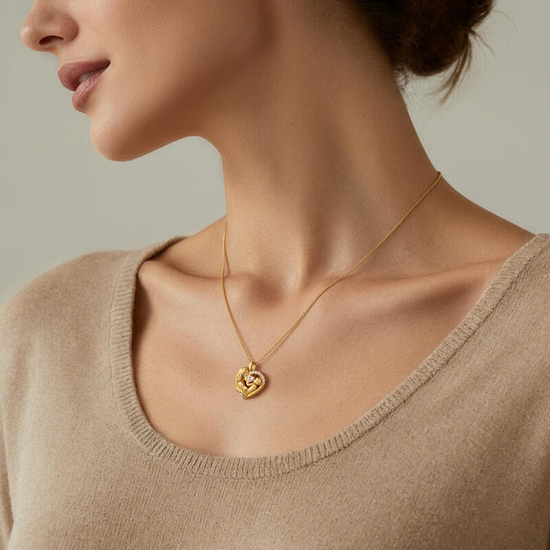 Jeulia Custom Mother and Child Necklace with Heart Birthstone