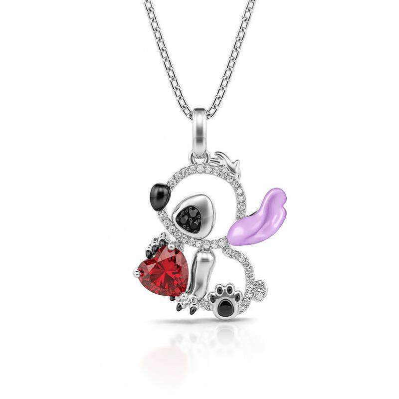 Jeulia Hug Me "Little Monster" Heart Cut Purple Ear Personalized Sterling Silver Necklace