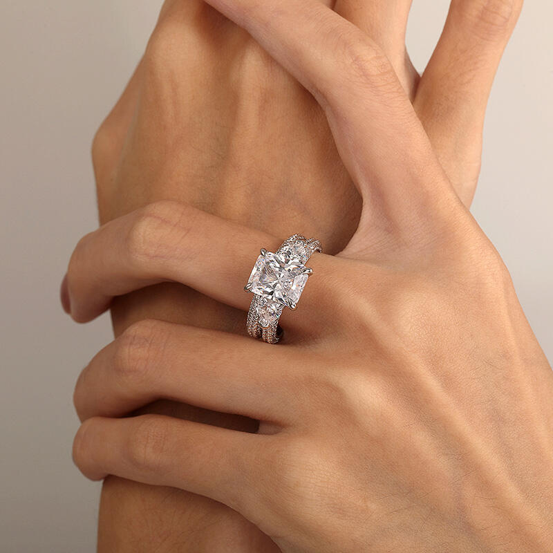 Jeulia Three Stone Radiant Cut Engagement Ring Set