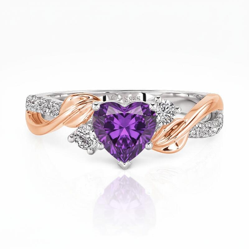 Jeulia Amore Two Tone Custom Leaf Heart Birthstone Ring
