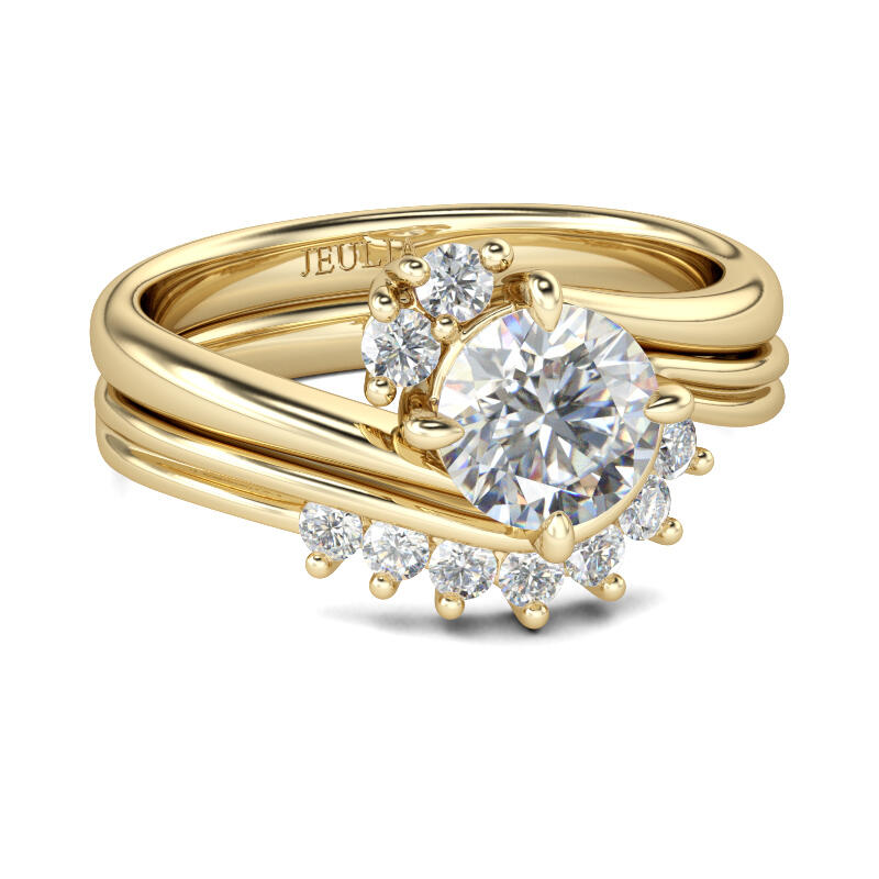 Jeulia Bypass Round Cut Sterling Silver Ring Set