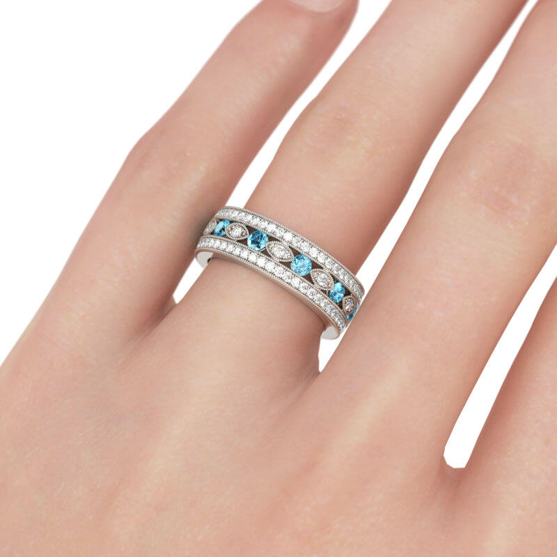 Jeulia Milgrain Round Cut Sterling Silver Women's Band