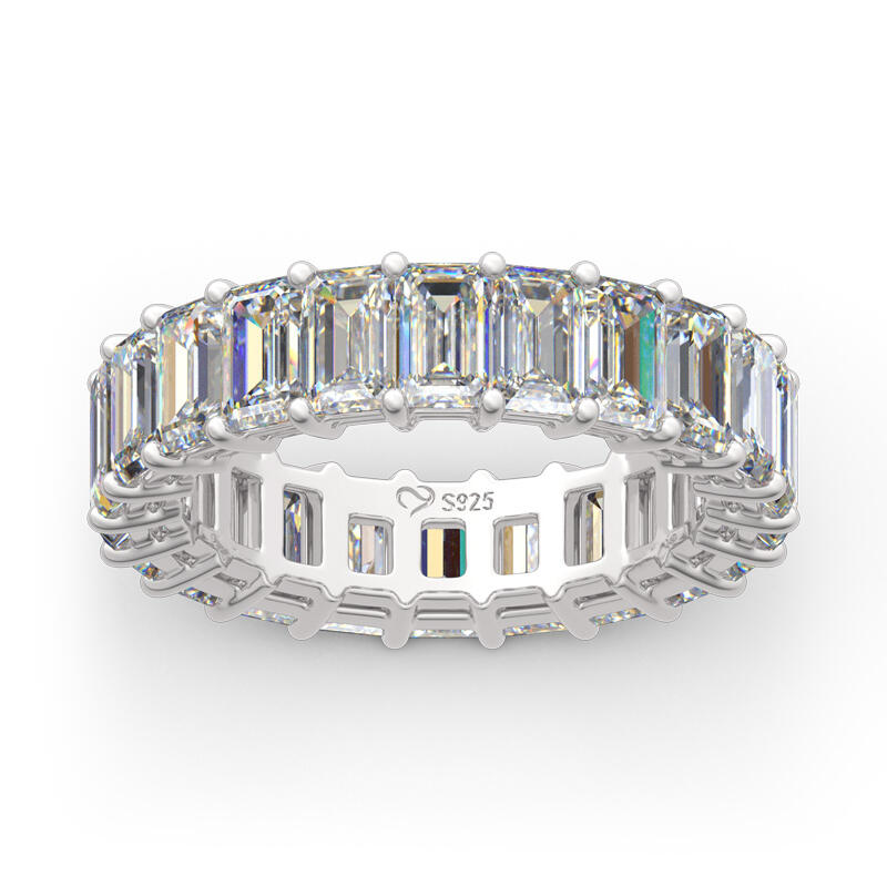 Jeulia Emerald Cut Eternity Sterling Silver Women's Band