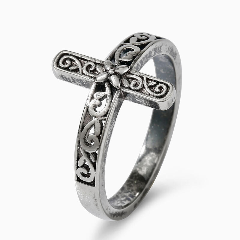 Jeulia "Flower" Cross Sterling Silver Ring
