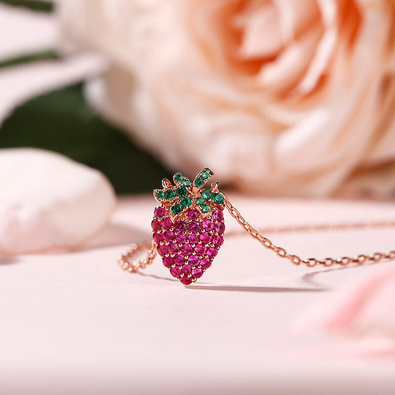 Jeulia "Summer Fruit" Strawberry Design Sterling Silver Necklace