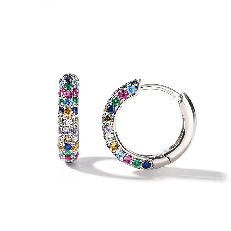 Jeulia Aretes de aro de plata 925 de corte redonda de piedra con multiples colores
