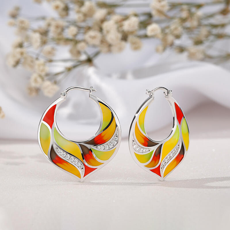 Jeulia Pendientes de aro con esmalte multicolor de plata de ley