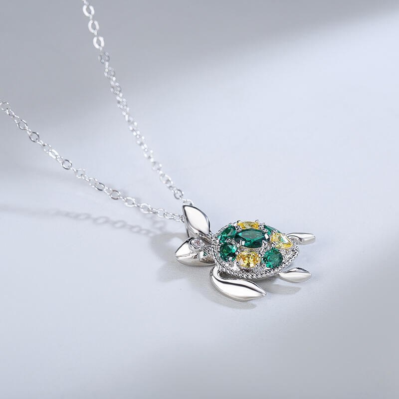 Jeulia "Colorful Turtle" Personalized Sterling Silver Necklace