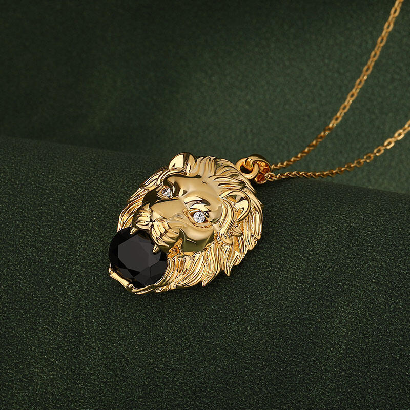 Jeulia Collar de plata de ley con diseño de león color oro y negro