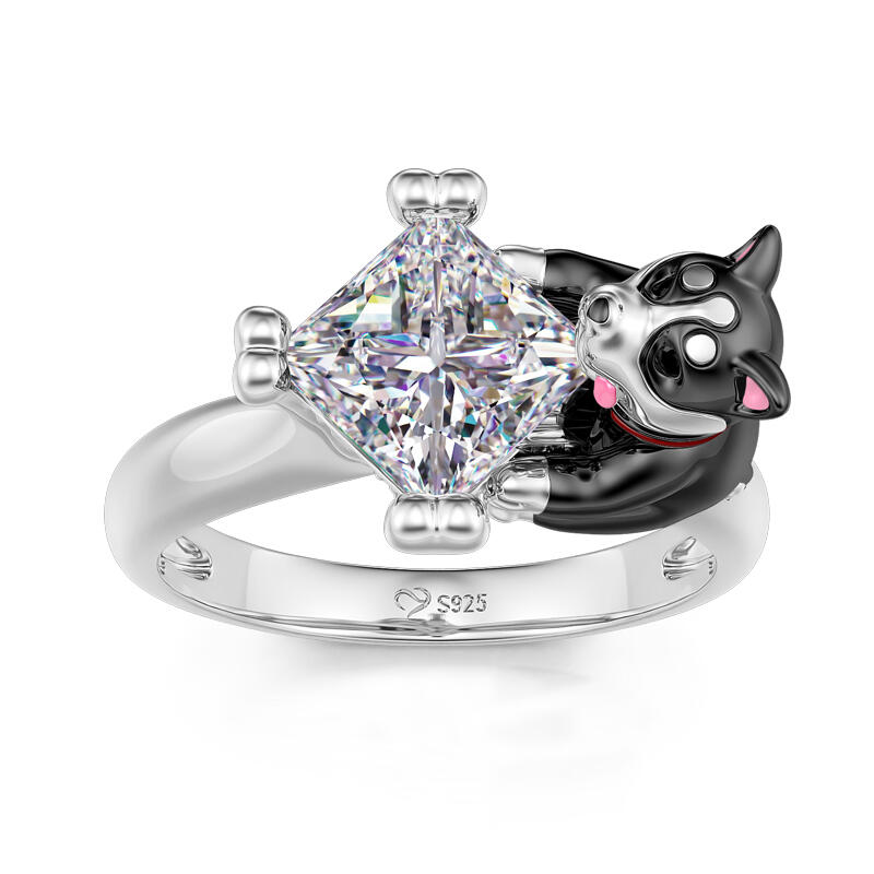 Jeulia Hug Me "Naughty Puppy" Princess Cut Sterling Silver Ring