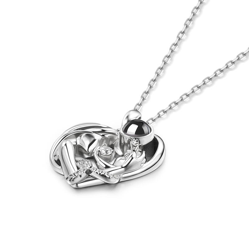 Jeulia "Warmest Protection" Mom & Baby Heart Personalized Photo Projection Sterling Silver Necklace