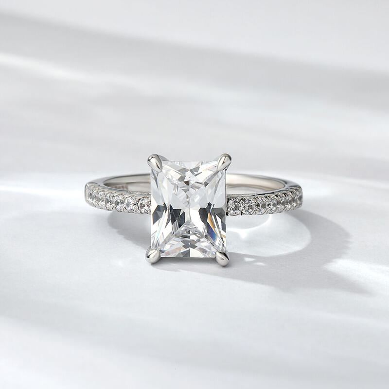 Jeulia Classic Radiant Cut Sterling Silver Ring