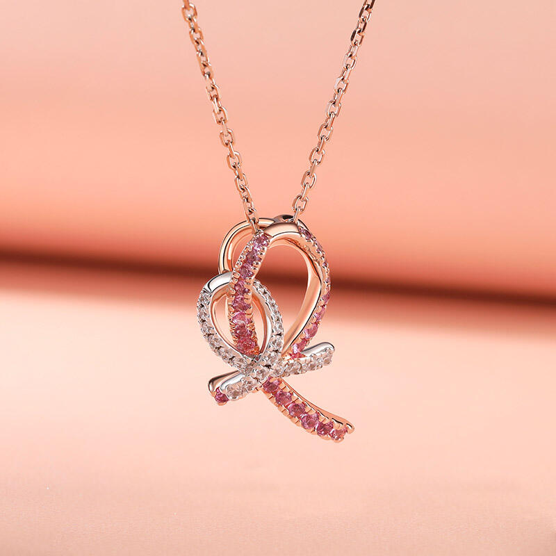 Jeulia "Love & Support" Interlock Ribbons Sterling Silver Necklace