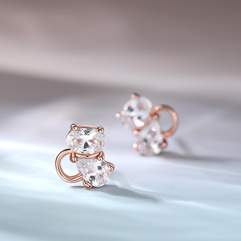 Jeulia "Kitten Whispers" Pear Cut Cat Sterling Silver Children's Earrings