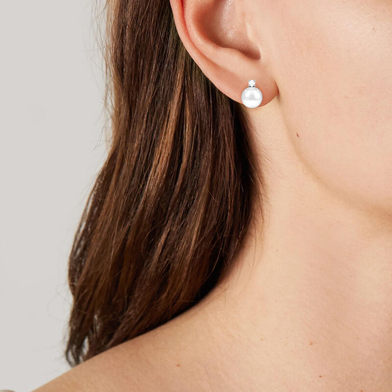 "Eine Einfache Melodie" Süßwasserperlen-Steckerohrringe 7,5-8,0 mm