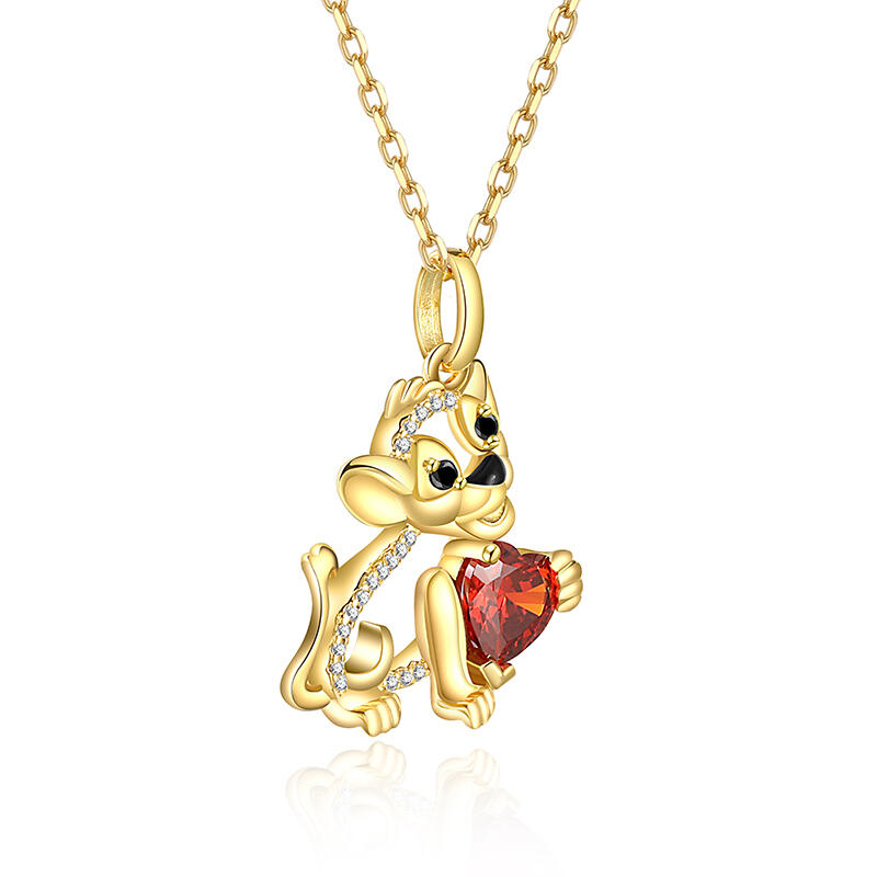 Jeulia Hug Me Cartoon Lion Custom Birthstone Heart Necklace Sterling Silver