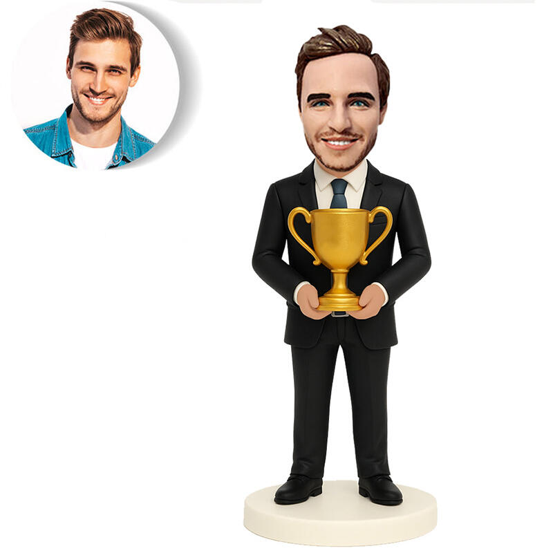 Personalized Bobblehead Doll with Custom Head and Trophy Gift for Man