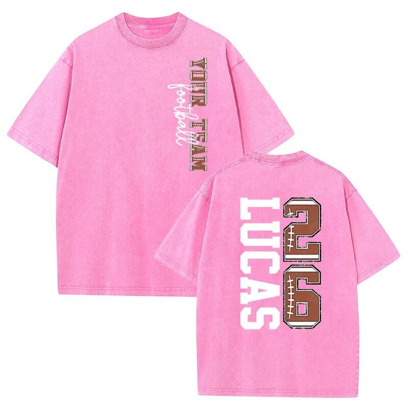 Personalized Washed T-shirt Football Text Design Custom Team Name and Number Gift for Sports Lover