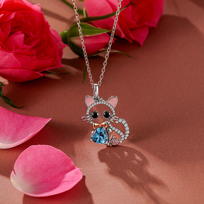 Jeulia Hug Me Custom Hollow Cat Necklace With Birthstone