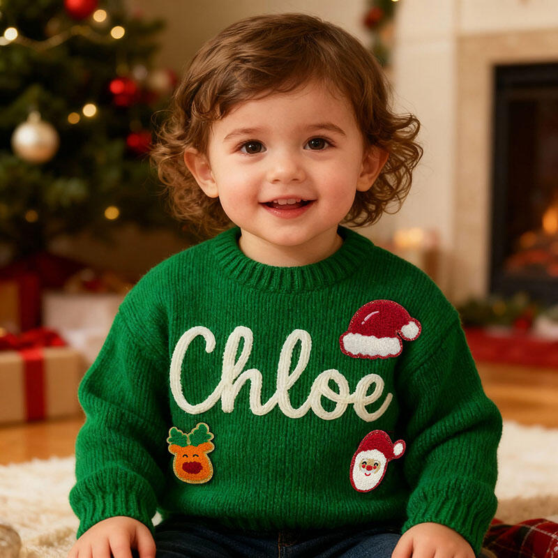 Personalized Handmade Name Sweater with Elk Pattern Cute Christmas Gift