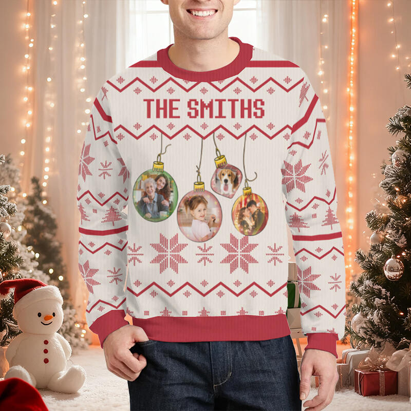 Personalisierter hässliche Weihnachtspullover Unisex mit individuellem Foto Lichterkette Design Kreatives Weihnachtsgeschenk für die Familie