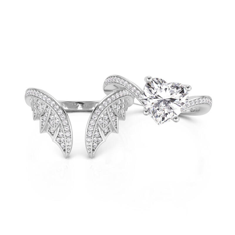 Jeulia Vintage Bat Heart Bridal Ring Set Sterling Silver