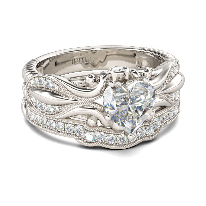 Jeulia Vintage Milgrain Heart Cut Sterling Silver Ring Set