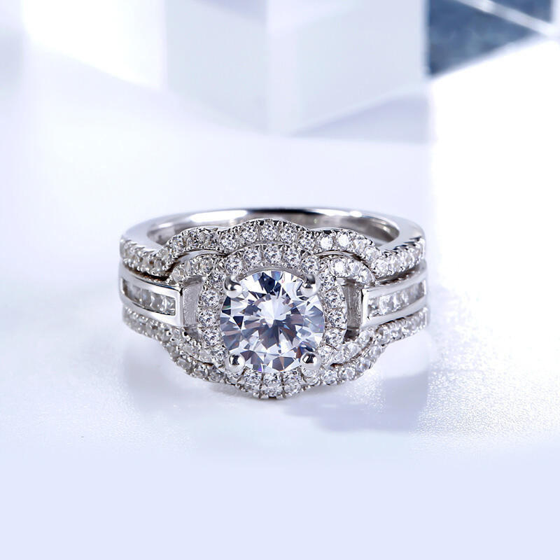 Jeulia 3PC Round Cut Sterling Silver Ring Set