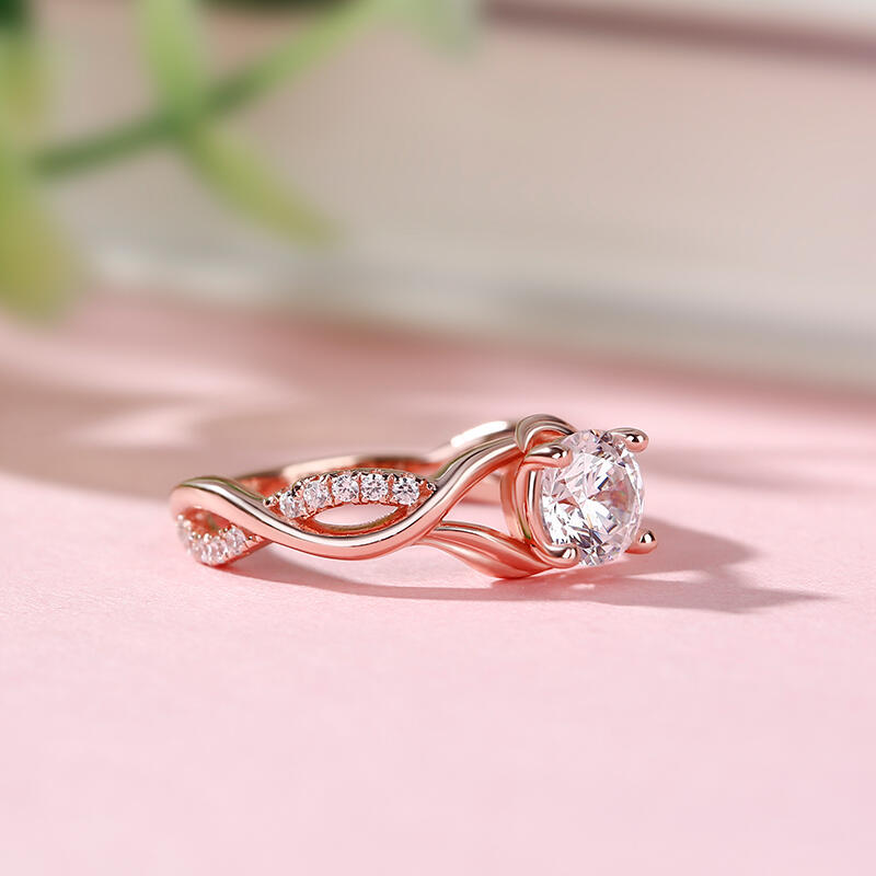 Jeulia Twist Design Round Cut Sterling Silver Ring