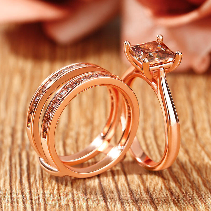 Jeulia Juego de anillos de plata de ley de corte princesa