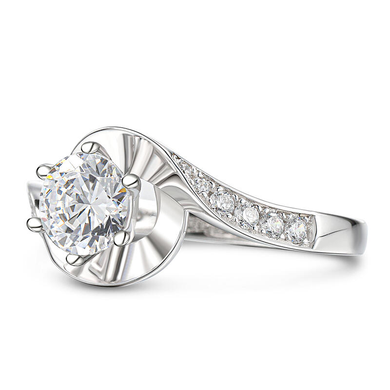 Jeulia Bypass Round Cut Sterling Silver Ring