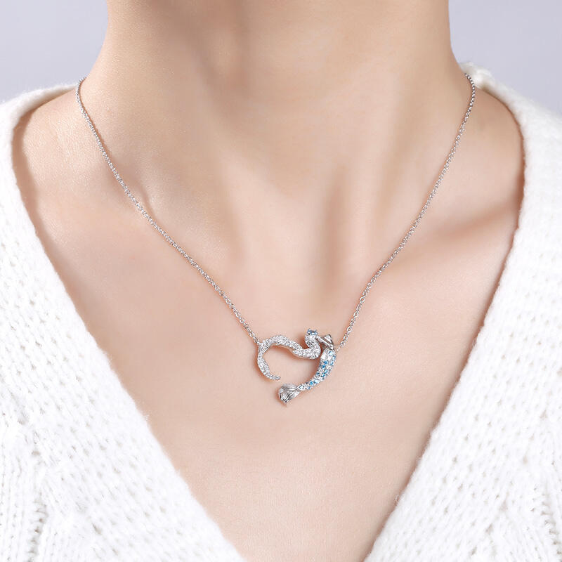 Jeulia "Ocean's Light" Sterling Silver Mermaid Gift Necklace for Valentine's Day