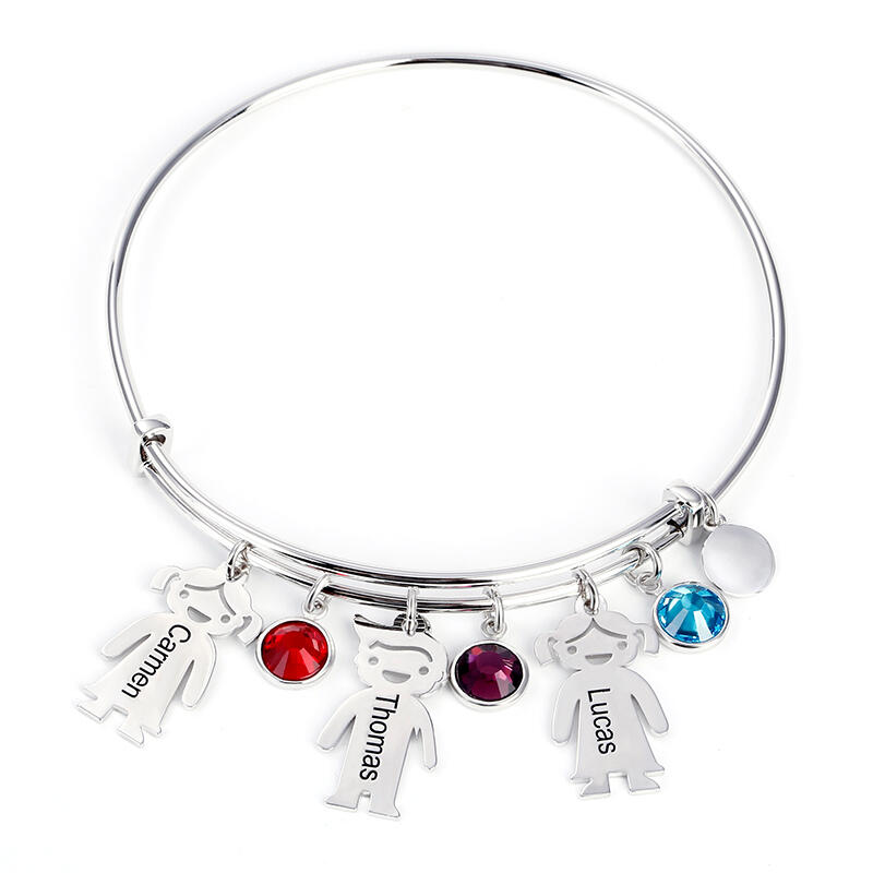 Jeulia Bangle Bracelet with Kids Charms in Sterling Silver