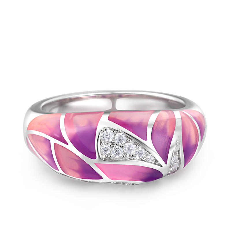 Jeulia Anillo Esmalte de La Hoja de Plata Esterlina de Las Mujeres