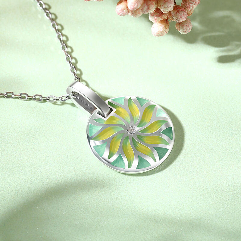 Jeulia "Find the Peace" Flower Enamel Sterling Silver Necklace