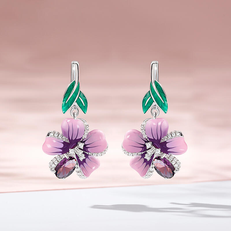 Jeulia "Freshness of Spring" Flower Enamel Sterling Silver Jewelry Set