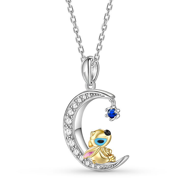 Jeulia "Little Monster" Moon Necklace Sterling Silver