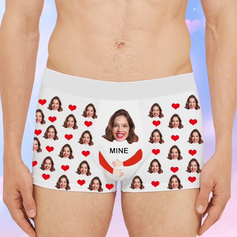 Personalized Picture Men's Underwear Boxer Briefs with Heart Pattern Creative Gift for Husband