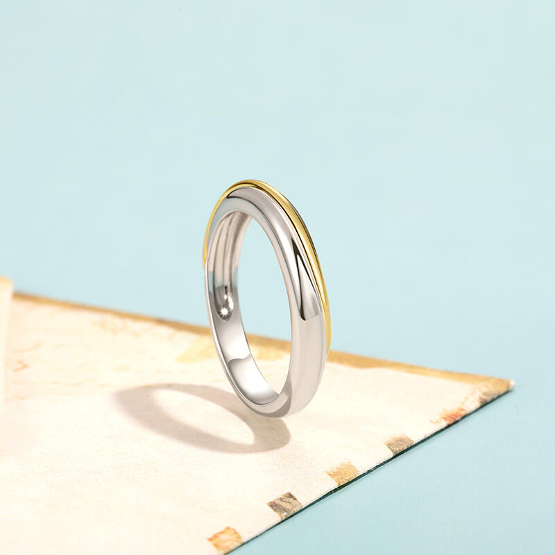 Jeulia Alianza de Boda para Hombre Dos Tonos Diagonal de Plata de Ley